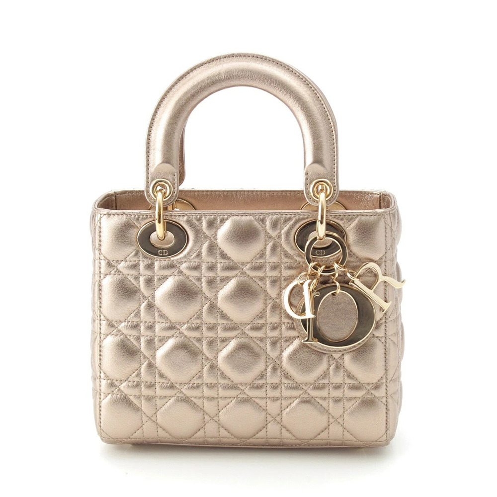 Christian Dior Lady Leather My ABC Cannage Handbag Gold